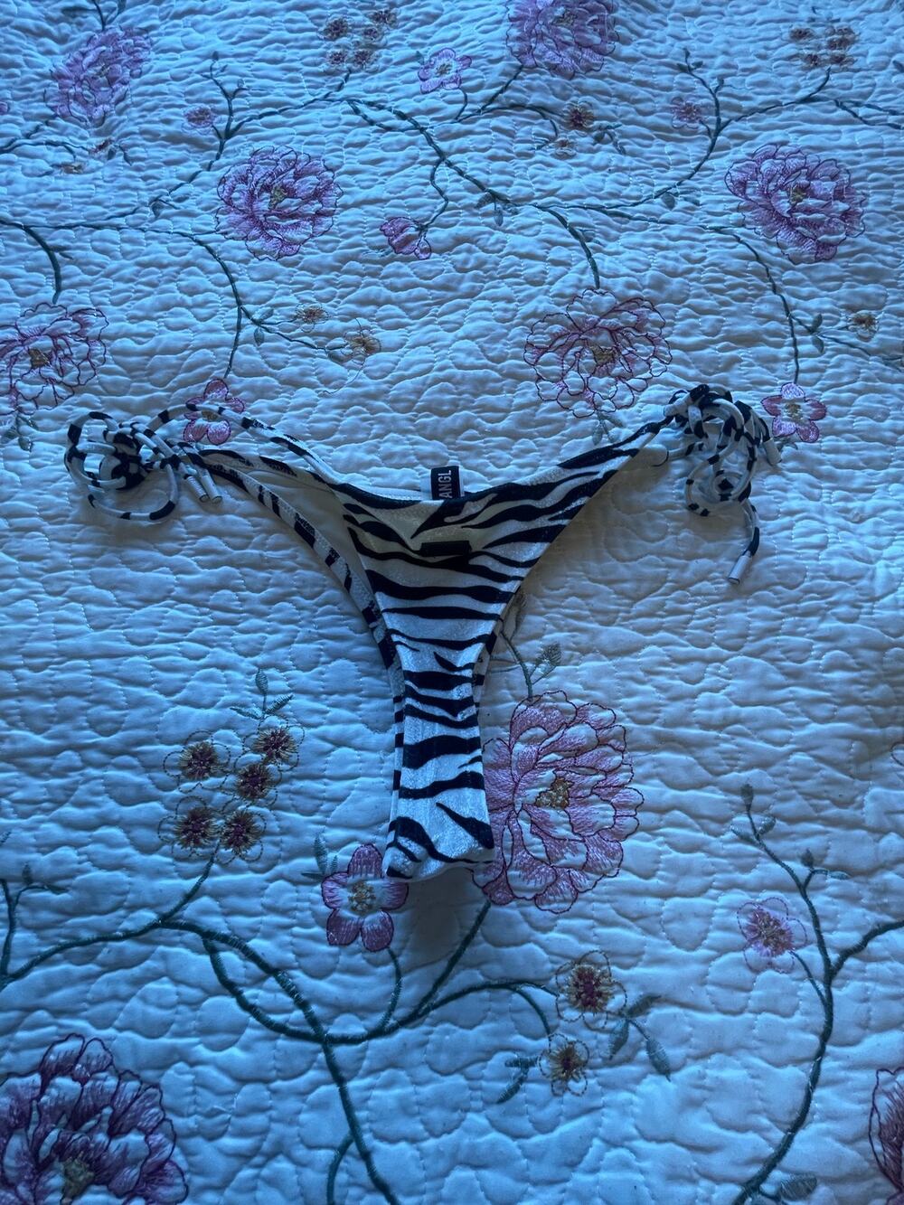 triangl velor zebra thong  swim bottoms